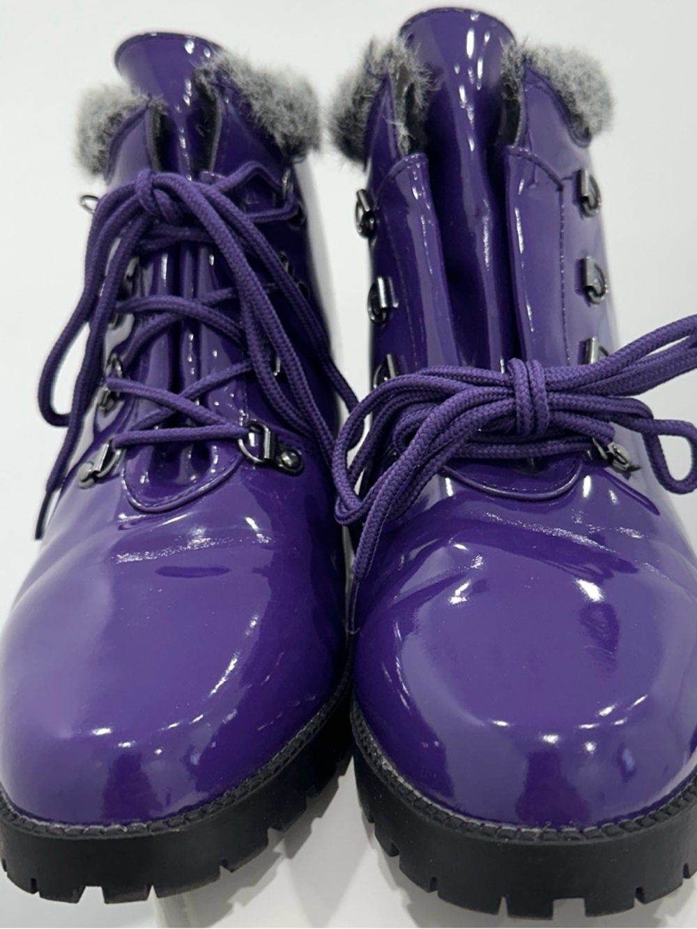 Glossy Purple Lace-Up Ankle Boots - size 9 1/2